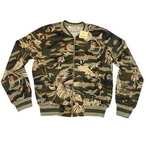 Camo Hawaiian Floral Full Zip Jacket Leaf Print NWT Size L Hollywood Connection